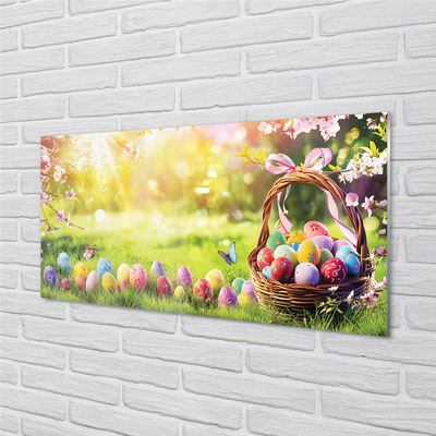 Skleněný panel Basket vejce květina louka