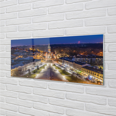 Skleněný panel Noční panorama Krakow kostela