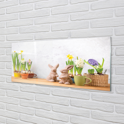 Skleněný panel květiny králíci