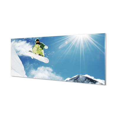 Skleněný panel Man mountain snow board
