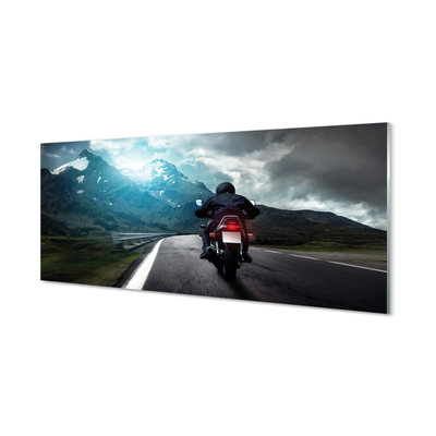 Skleněný panel Motocyklu horské silnici muž nebe