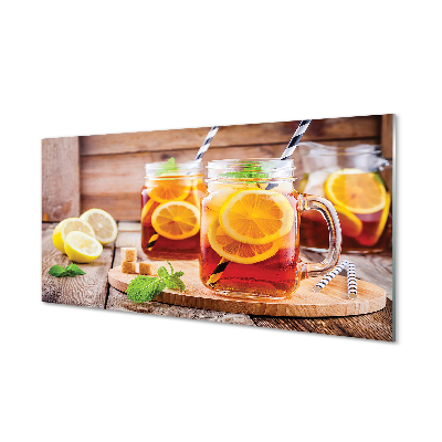 Skleněný panel Ice Tea citrusové brčka
