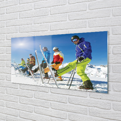 Skleněný panel Lyžaři zimní hory