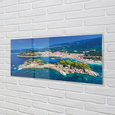 Skleněný panel Řecko Panorama moře město