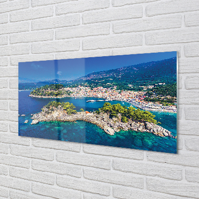 Skleněný panel Řecko Panorama moře město