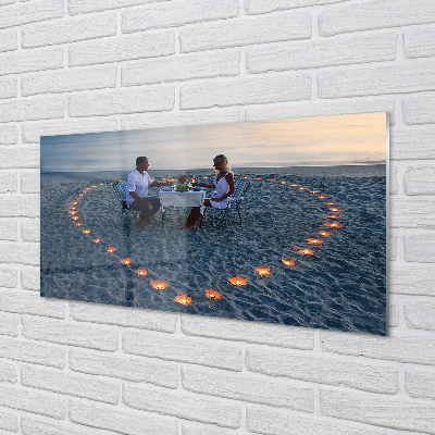 Skleněný panel Srdce s pár svíček moře