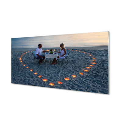 Skleněný panel Srdce s pár svíček moře