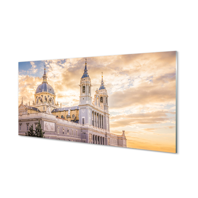 Skleněný panel Španělsko Cathedral při západu slunce
