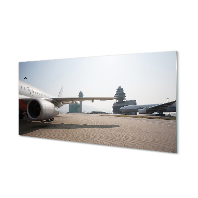Skleněný panel letištní letadla nebe budovy