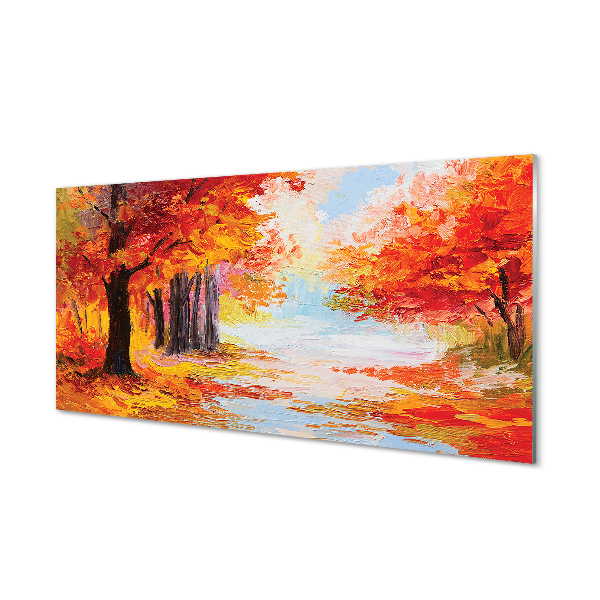 Skleněný panel Podzimní listí stromu