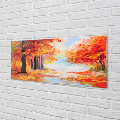 Skleněný panel Podzimní listí stromu