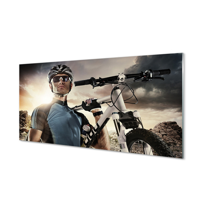 Skleněný panel Cyklista na kole mraky