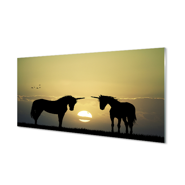 Skleněný panel Polní sunset jednorožci