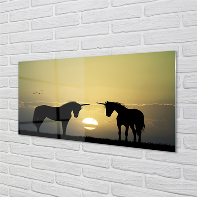 Skleněný panel Polní sunset jednorožci