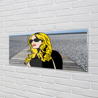 Skleněný panel Žena černé sluneční brýle červené rty