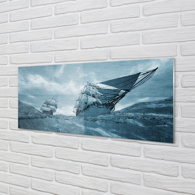 Skleněný panel Moře bouře nebe loď