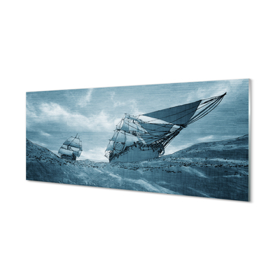 Skleněný panel Moře bouře nebe loď