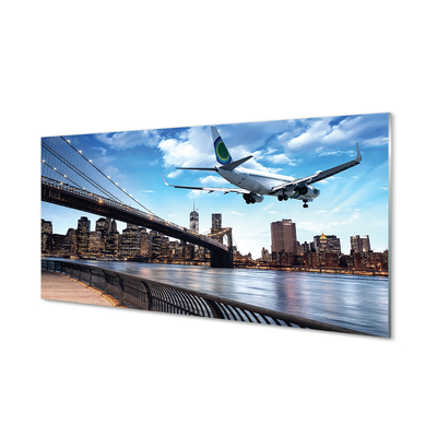 Skleněný panel Letadel mraky město