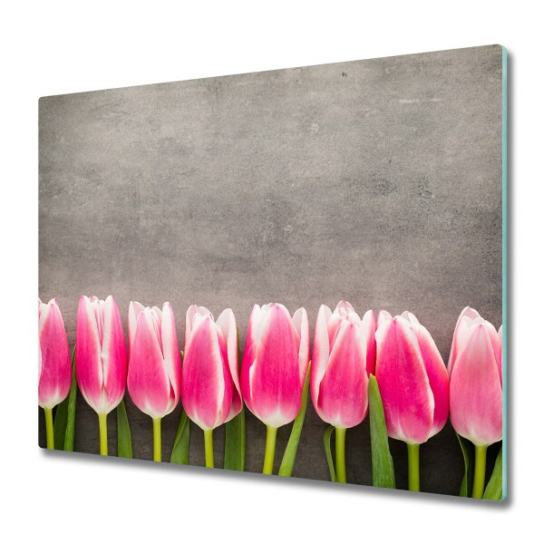 Skleněná krájecí deska Růžové tulipány