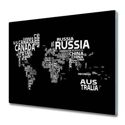 Skleněná krájecí deska Mapa světa s titulky