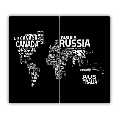 Skleněná krájecí deska Mapa světa s titulky