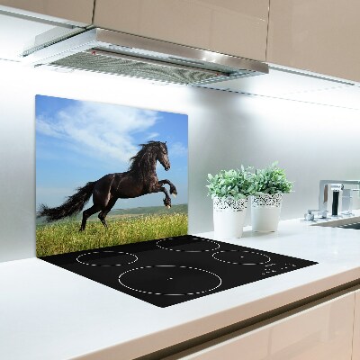 Skleněná krájecí deska Černý kůň na louce