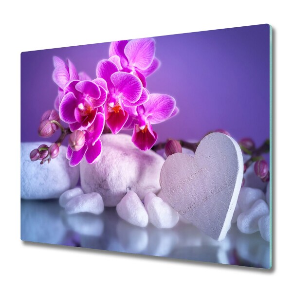 Skleněná krájecí deska Orchidej a srdce