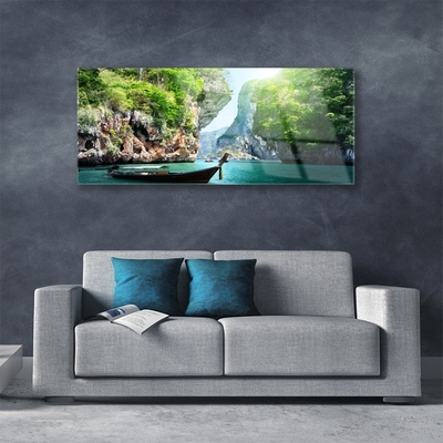 akrylový obraz Hora Voda Loďka Příroda