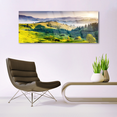 akrylový obraz Hora Pole Mlha Příroda