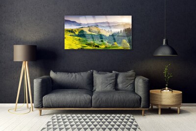 akrylový obraz Hora Pole Mlha Příroda