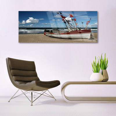 akrylový obraz Moře Pláž Loďka Krajina