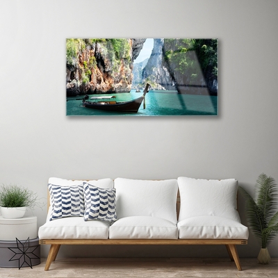 akrylový obraz Loď Jezero Skály Krajina