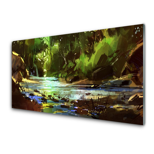 akrylový obraz Les Jezero Kameny Příroda
