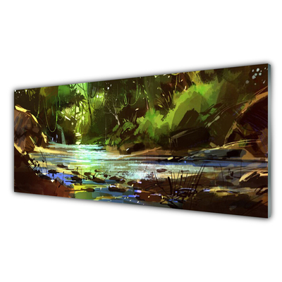akrylový obraz Les Jezero Kameny Příroda