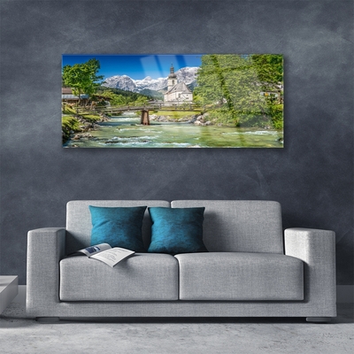 akrylový obraz Kostel Most Jezero Příroda