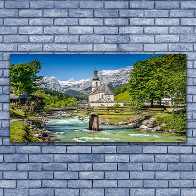 akrylový obraz Kostel Most Jezero Příroda