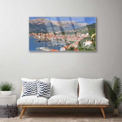 akrylový obraz Město Hora Moře Krajina