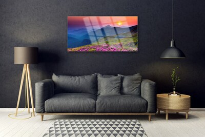 akrylový obraz Hory Louka Květiny Krajina