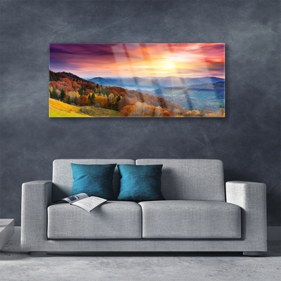 akrylový obraz Hora Les Slunce Krajina