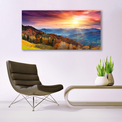 akrylový obraz Hora Les Slunce Krajina