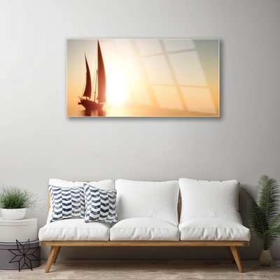 akrylový obraz Loďka Moře Slunce Krajina