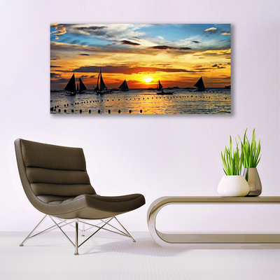 akrylový obraz Loďky Moře Slunce Krajina