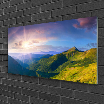 akrylový obraz Hora Louka Slunce Krajina