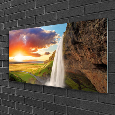 akrylový obraz Vodopád Slunce Krajina