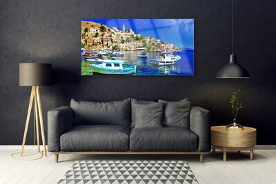 Plexisklo-obraz Loďky Město Moře Krajina