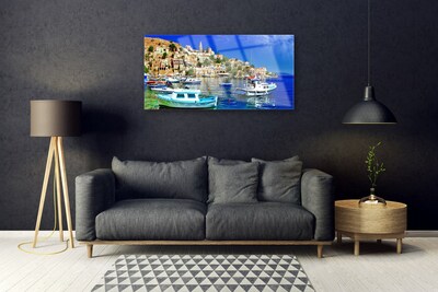 Plexisklo-obraz Loďky Město Moře Krajina