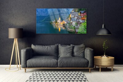 Plexisklo-obraz Hory Městečko Noc Jezero
