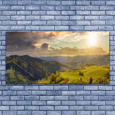 Plexisklo-obraz Hory Louka Západ Slunce