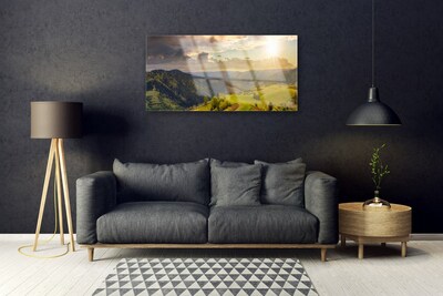 Plexisklo-obraz Hory Louka Západ Slunce
