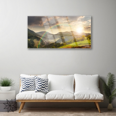 Plexisklo-obraz Louka Hory Západ Slunce